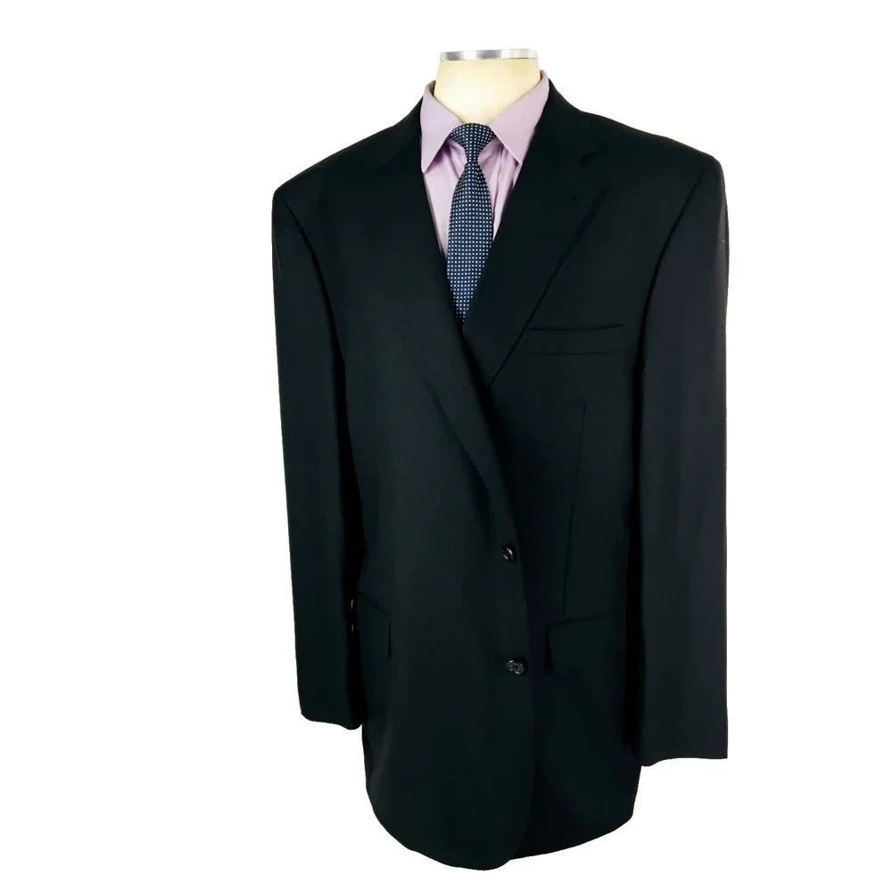 50XL Jos A Bank Signature Gold Mens Recent 2 Bttn 100% Wool Suit Black Pants 48